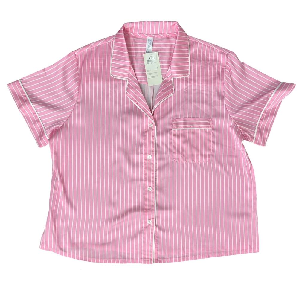 Stars Above Pink White Pinstripe Satin PJ Pajama Shorts Top Set size XXL NEW Tag - Picture 12 of 14